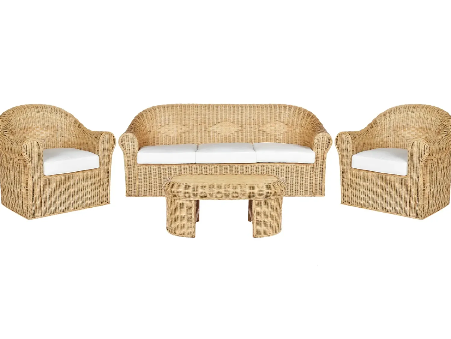 Sale Beliani Set da giardino con tavolo 5 posti LIVADEIA Rattan Naturale Bianco Naturale