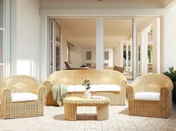 Sale Beliani Set da giardino con tavolo 5 posti LIVADEIA Rattan Naturale Bianco Naturale