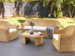 Sale Beliani Set da giardino con tavolo 5 posti LIVADEIA Rattan Naturale Bianco Naturale