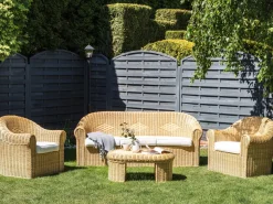 Sale Beliani Set da giardino con tavolo 5 posti LIVADEIA Rattan Naturale Bianco Naturale