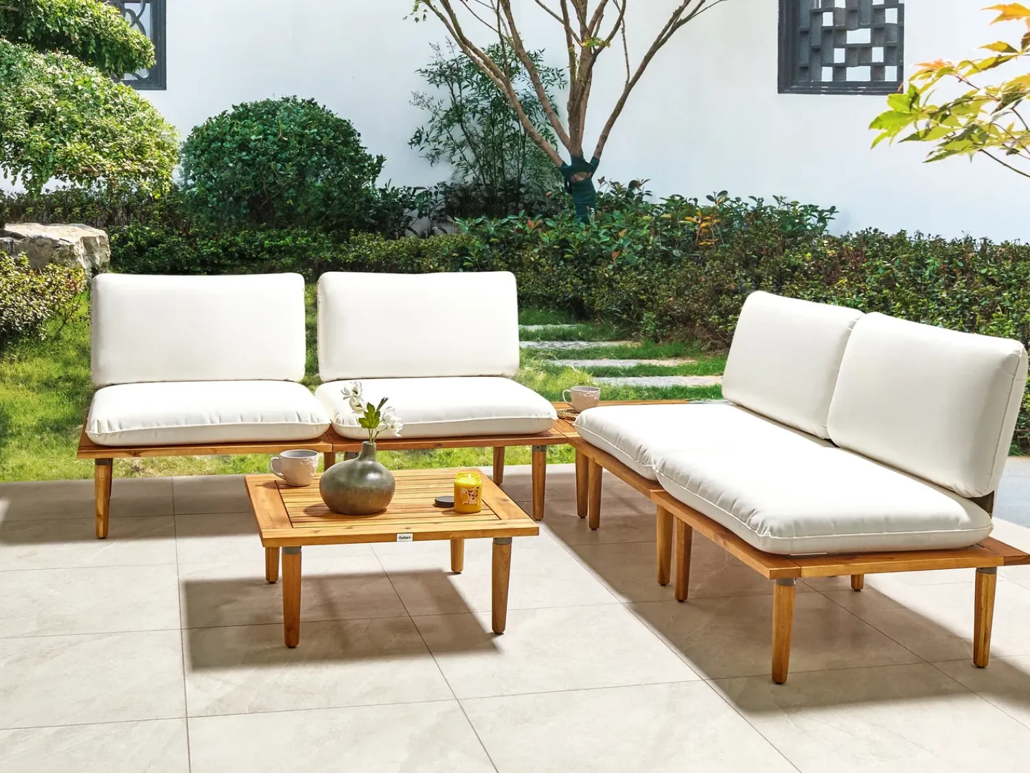 Sale Beliani Set da giardino con tavolo 4 posti FRASCATI Modulare Legno di acacia certificato Bianco sporco Bianco Marrone