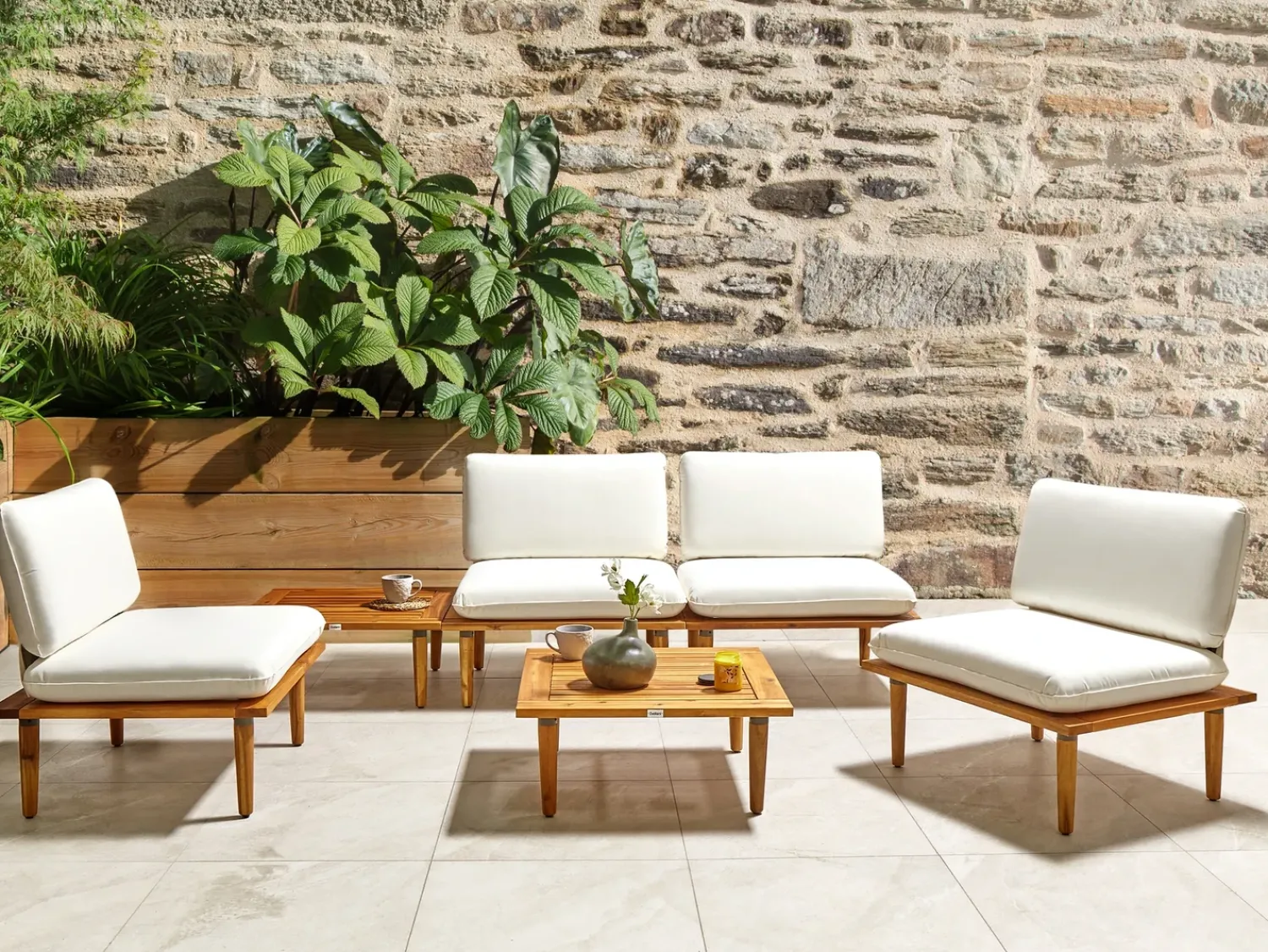 Sale Beliani Set da giardino con tavolo 4 posti FRASCATI Modulare Legno di acacia certificato Bianco sporco Bianco Marrone