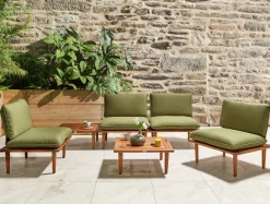 New Beliani Set da giardino con tavolo 4 posti FRASCATI Modulare Legno di acacia certificato Verde oliva Marrone Verde