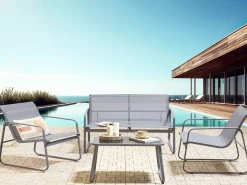 Best Beliani Set da giardino con tavolo 4 posti BARREA Metallo Grigio