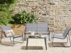 Best Beliani Set da giardino con tavolo 4 posti BARREA Metallo Grigio