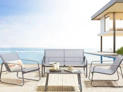 Best Beliani Set da giardino con tavolo 4 posti BARREA Metallo Grigio