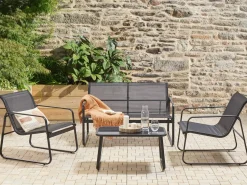 New Beliani Set da giardino con tavolo 4 posti BARREA Metallo Nero