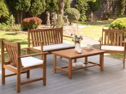 Discount Beliani Set da giardino con tavolo 4 posti ALTIDONA Legno d'acacia Bianco sporco Bianco Marrone