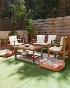 Discount Beliani Set da giardino con tavolo 4 posti ALTIDONA Legno d'acacia Bianco sporco Bianco Marrone