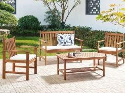 Discount Beliani Set da giardino con tavolo 4 posti ALTIDONA Legno d'acacia Bianco sporco Bianco Marrone