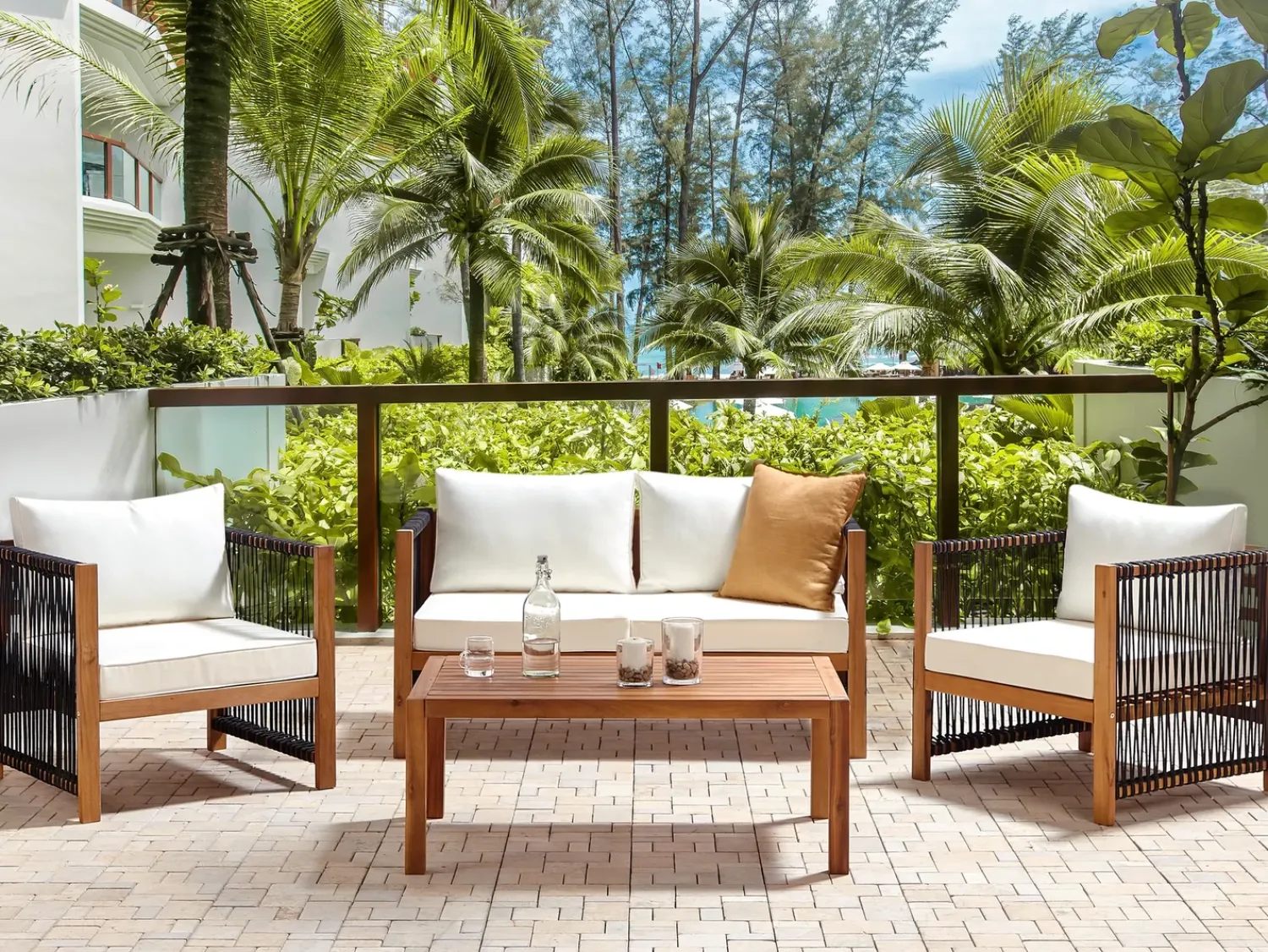 New Beliani Set da giardino con tavolo 4 posti ANTRIA Legno d'acacia Nero Marrone Nero