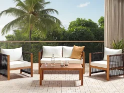 New Beliani Set da giardino con tavolo 4 posti ANTRIA Legno d'acacia Nero Marrone Nero