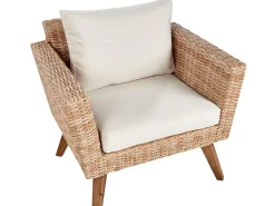 Hot Beliani Set da giardino con tavolo 5 posti VITTORIA XL Rattan sintetico (PE) Bianco sporco Bianco Beige Marrone