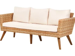 Hot Beliani Set da giardino con tavolo 5 posti VITTORIA XL Rattan sintetico (PE) Bianco sporco Bianco Beige Marrone