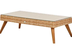Hot Beliani Set da giardino con tavolo 5 posti VITTORIA XL Rattan sintetico (PE) Bianco sporco Bianco Beige Marrone