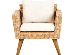 Hot Beliani Set da giardino con tavolo 5 posti VITTORIA XL Rattan sintetico (PE) Bianco sporco Bianco Beige Marrone