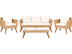 Hot Beliani Set da giardino con tavolo 5 posti VITTORIA XL Rattan sintetico (PE) Bianco sporco Bianco Beige Marrone