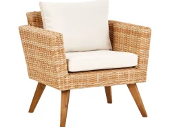 Hot Beliani Set da giardino con tavolo 5 posti VITTORIA XL Rattan sintetico (PE) Bianco sporco Bianco Beige Marrone