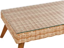 Hot Beliani Set da giardino con tavolo 5 posti VITTORIA XL Rattan sintetico (PE) Bianco sporco Bianco Beige Marrone