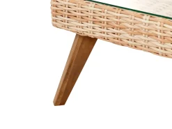 Hot Beliani Set da giardino con tavolo 5 posti VITTORIA XL Rattan sintetico (PE) Bianco sporco Bianco Beige Marrone