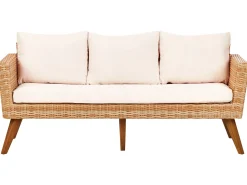 Hot Beliani Set da giardino con tavolo 5 posti VITTORIA XL Rattan sintetico (PE) Bianco sporco Bianco Beige Marrone