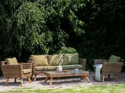 Clearance Beliani Set da giardino con tavolo 5 posti VITTORIA XL Rattan sintetico (PE) Verde oliva Beige Marrone Verde