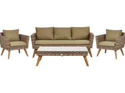 Clearance Beliani Set da giardino con tavolo 5 posti VITTORIA XL Rattan sintetico (PE) Verde oliva Beige Marrone Verde