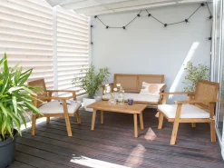 Online Beliani Set da giardino con tavolo 4 posti ARENELLA Legno di acacia certificato Beige chiaro Beige Marrone