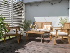 Online Beliani Set da giardino con tavolo 4 posti ARENELLA Legno di acacia certificato Beige chiaro Beige Marrone