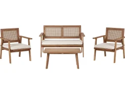 Online Beliani Set da giardino con tavolo 4 posti ARENELLA Legno di acacia certificato Beige chiaro Beige Marrone