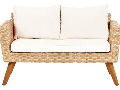 Hot Beliani Set da giardino con tavolo 4 posti VITTORIA Rattan sintetico (PE) Bianco sporco Bianco Naturale Marrone