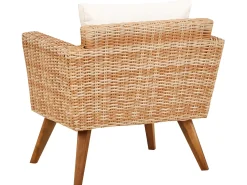 Hot Beliani Set da giardino con tavolo 4 posti VITTORIA Rattan sintetico (PE) Bianco sporco Bianco Naturale Marrone