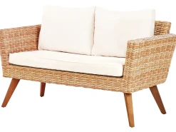 Hot Beliani Set da giardino con tavolo 4 posti VITTORIA Rattan sintetico (PE) Bianco sporco Bianco Naturale Marrone