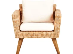 Hot Beliani Set da giardino con tavolo 4 posti VITTORIA Rattan sintetico (PE) Bianco sporco Bianco Naturale Marrone