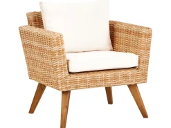 Hot Beliani Set da giardino con tavolo 4 posti VITTORIA Rattan sintetico (PE) Bianco sporco Bianco Naturale Marrone