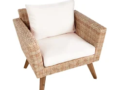 Hot Beliani Set da giardino con tavolo 4 posti VITTORIA Rattan sintetico (PE) Bianco sporco Bianco Naturale Marrone