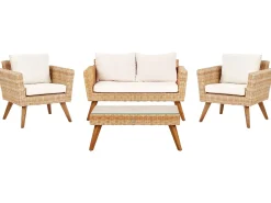 Hot Beliani Set da giardino con tavolo 4 posti VITTORIA Rattan sintetico (PE) Bianco sporco Bianco Naturale Marrone