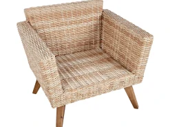 Hot Beliani Set da giardino con tavolo 4 posti VITTORIA Rattan sintetico (PE) Bianco sporco Bianco Naturale Marrone