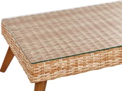 Hot Beliani Set da giardino con tavolo 4 posti VITTORIA Rattan sintetico (PE) Bianco sporco Bianco Naturale Marrone