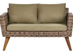 Outlet Beliani Set da giardino con tavolo 4 posti VITTORIA Rattan sintetico (PE) Verde oliva Naturale Marrone Verde
