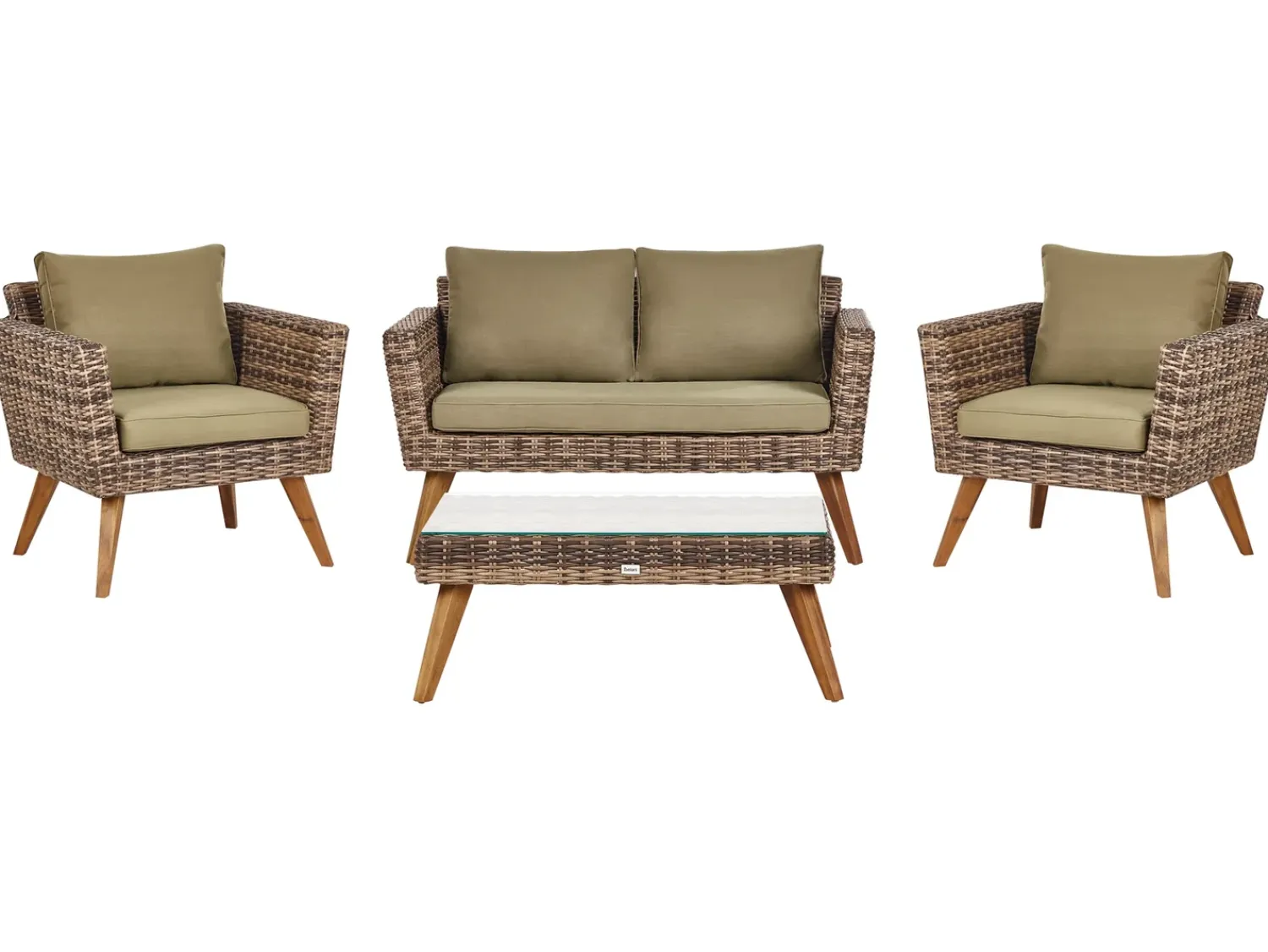 Outlet Beliani Set da giardino con tavolo 4 posti VITTORIA Rattan sintetico (PE) Verde oliva Naturale Marrone Verde