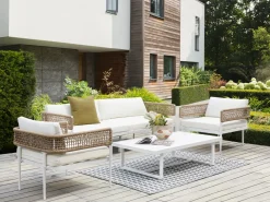 Online Beliani Set da giardino con tavolo 5 posti SERLA Metallo Bianco Beige Bianco