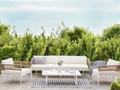 Online Beliani Set da giardino con tavolo 5 posti SERLA Metallo Bianco Beige Bianco