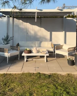 Online Beliani Set da giardino con tavolo 5 posti SERLA Metallo Bianco Beige Bianco