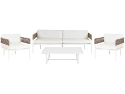 Online Beliani Set da giardino con tavolo 5 posti SERLA Metallo Bianco Beige Bianco
