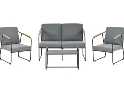 New Beliani Set da giardino con tavolo 4 posti VEZZANA Metallo Grigio Grigio Marrone Nero