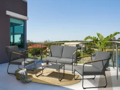 New Beliani Set da giardino con tavolo 4 posti VEZZANA Metallo Grigio Grigio Marrone Nero