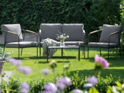 New Beliani Set da giardino con tavolo 4 posti VEZZANA Metallo Grigio Grigio Marrone Nero