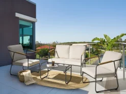 Sale Beliani Set da giardino con tavolo 4 posti VEZZANA Metallo Beige chiaro Beige Marrone Nero