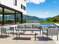 Discount Beliani Set da giardino con tavolo 5 posti SKALA Metallo scuro Grigio